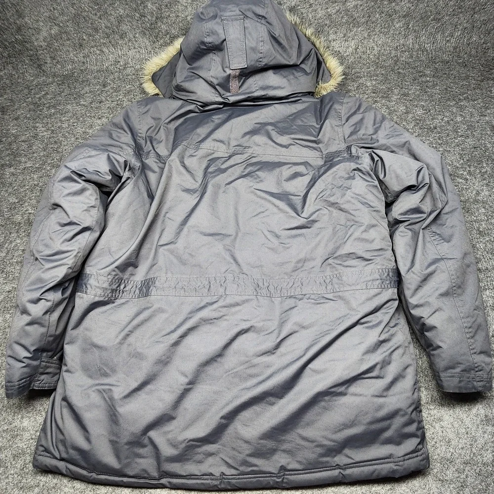 LL Bean Mens VTG Goose Down Faux Fur Hooded Gray Parka Quilted Puffer Large